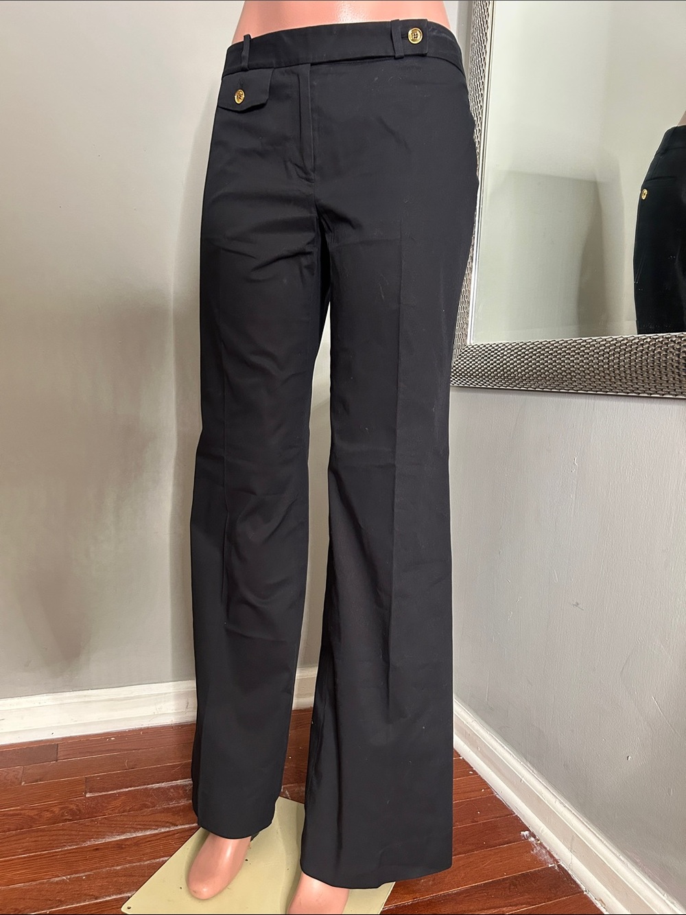 Michael Kors Black Wide-Leg Trousers with Gold Button Detail